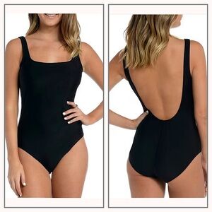 Hobie Black Solid Square Neck Tank Woman’s Junior Size M One Piece Swimsuit